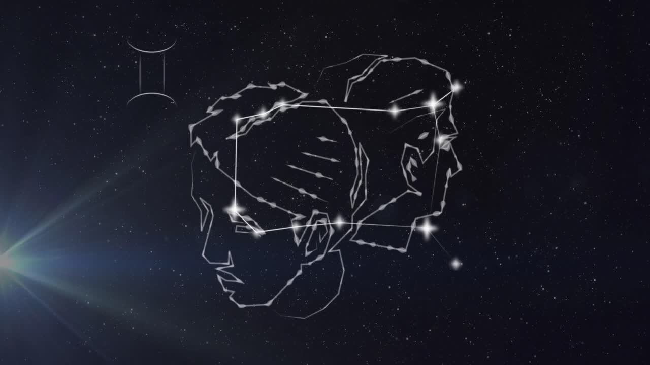 animación del signo de la estrella gemini en nubes de humo en el fondo