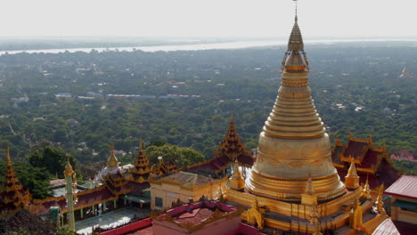 swan oo pon nya shin pagoda, aerial establishing shot tracking backwards