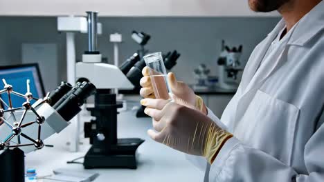 scientist examining a test tube in a laboratory