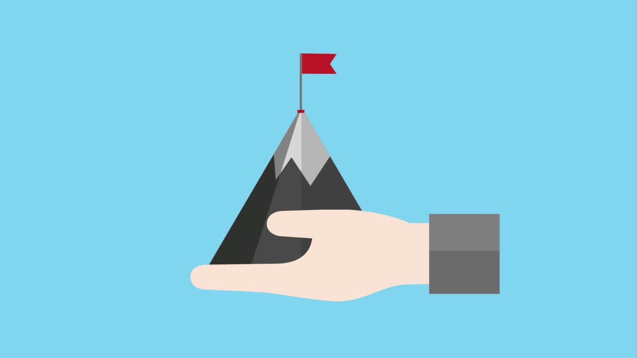 con la bandera de la montaña en la mano negocio exitoso