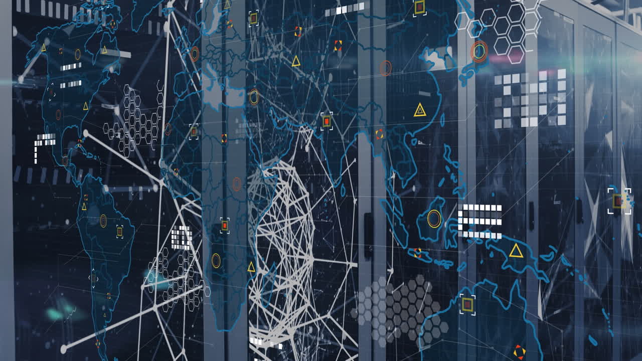 Animation of data processing over server room