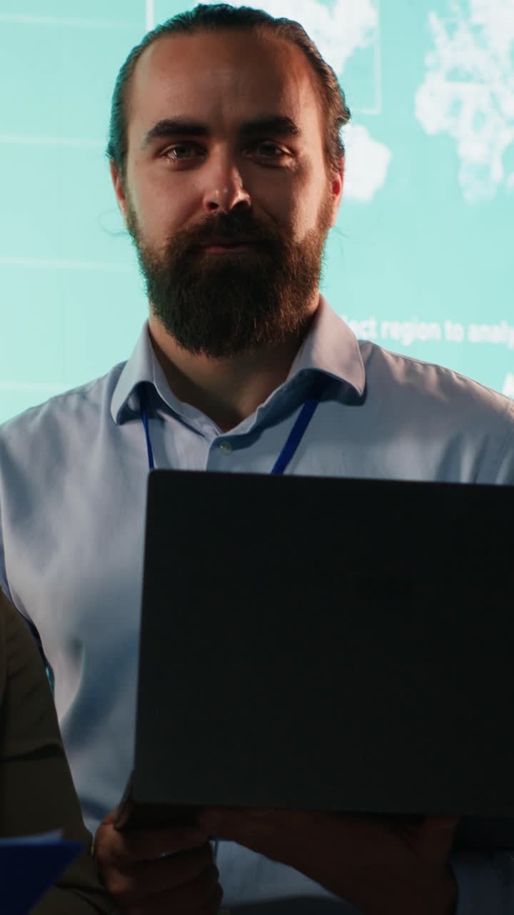 Vertical Video Portrait of employees team preparing a pitch for investors group meeting