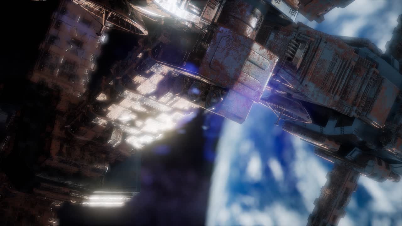 Una vista de la Tierra y una nave espacial. La ISS orbita la Tierra
