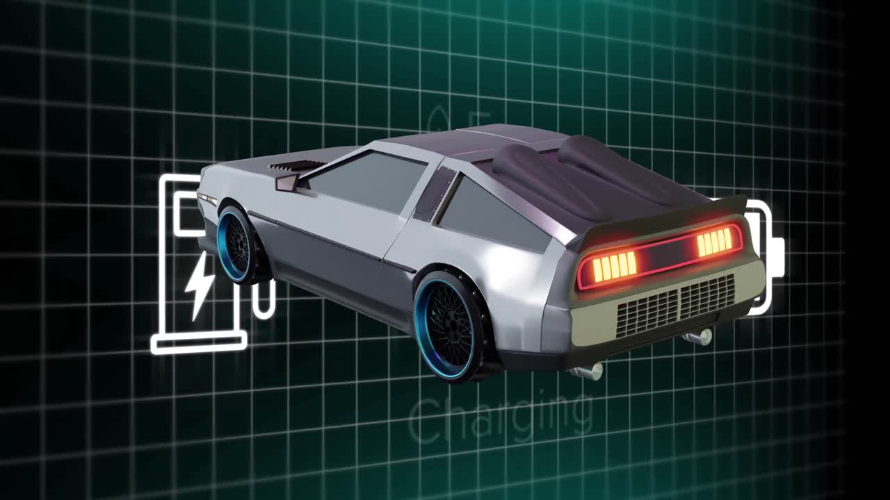 자동차 운전에 대한 충전 텍스트와 함께 디지털 인터페이스의 애니메이션