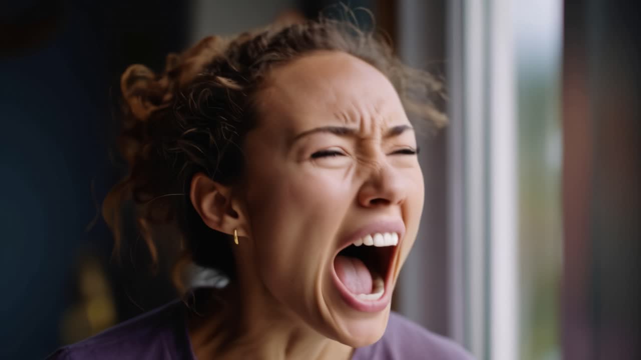 A Woman Expressing Intense Emotions: A Close-Up of Anger and Frustration in Two Frames Capturing Her Raw Feelings and Turmoil