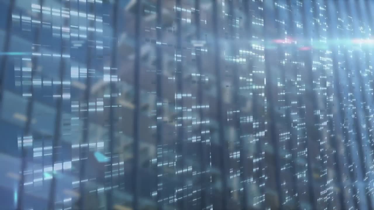 animación del procesamiento de datos sobre un fondo azul