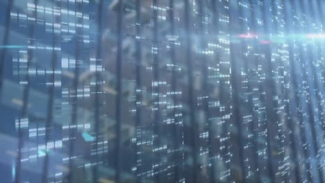 Animation of data processing over blue background