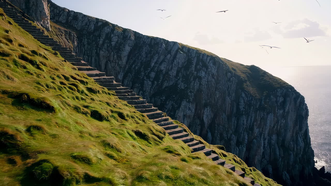 Ancient Stone Stairs Ascending a Rugged Coastal Cliff