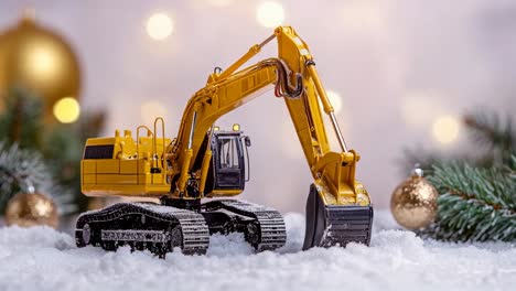 christmas excavator in the snow