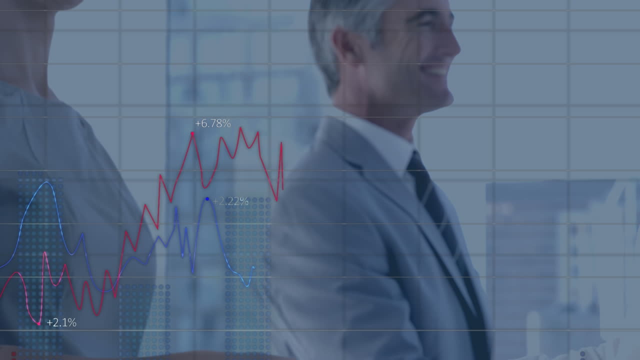 animación del procesamiento de datos financieros sobre el apretón de manos de un hombre de negocios