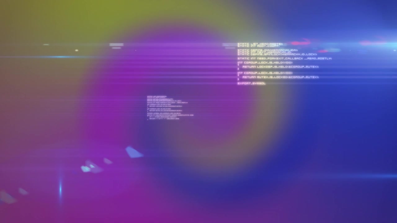 Dynamic Abstract Digital Background with Swirling Colors and Code