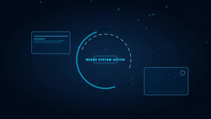 Futuristic Digital Interface Display with Nexus System Active Text
