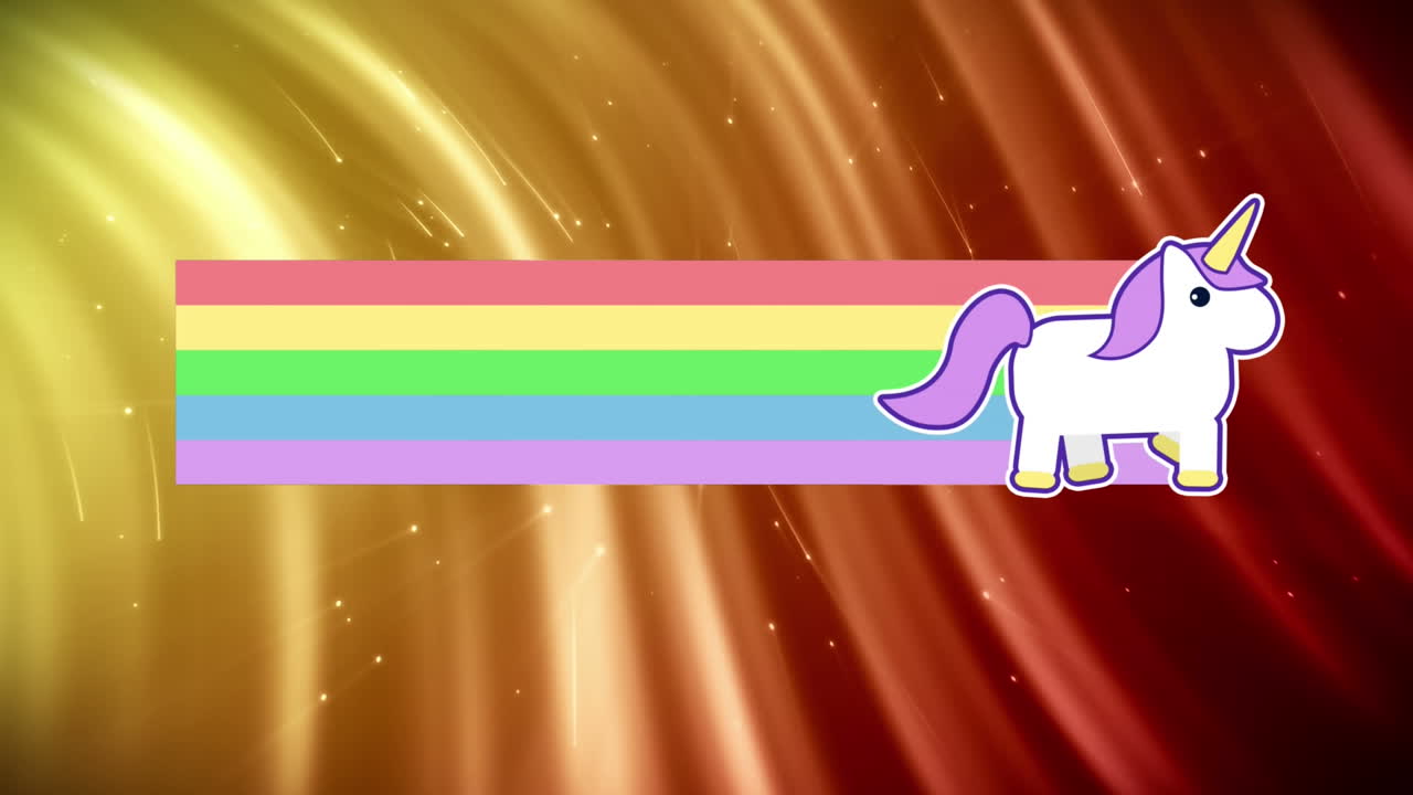 unicornio con arco iris y luces brillantes