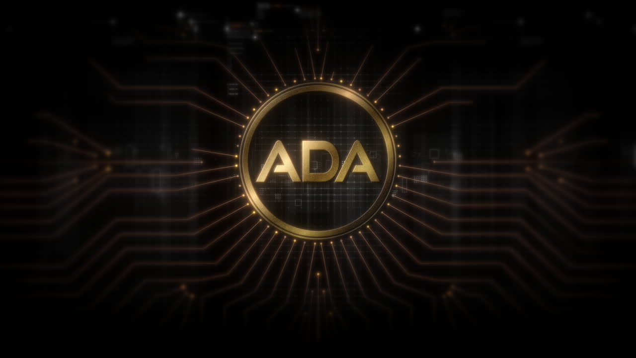 Futuristic digital background highlighting advanced cryptocurrency and encryption technology, featuring blockchain networks and secure cryptographic systems : Cardano, ADA