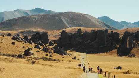 castle hill entrance in new zealand. panning view in a hot day