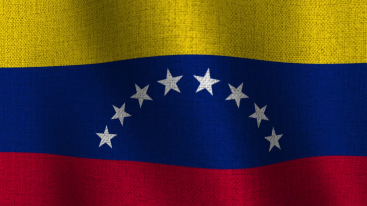 Primer plano de la bandera venezolana ondeando.