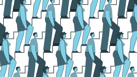 people climb up steps of stairs. cartoon pattern looped animated background