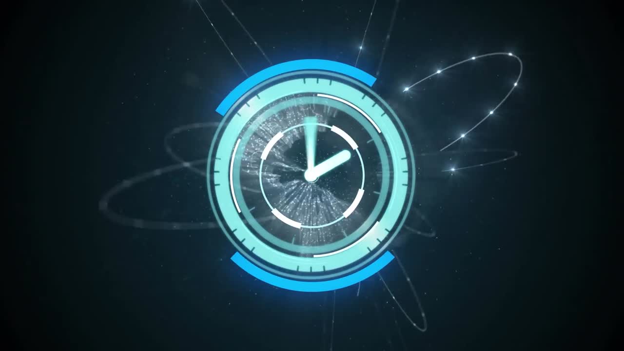 Animation of scope scanning with clock over network of connections on black background