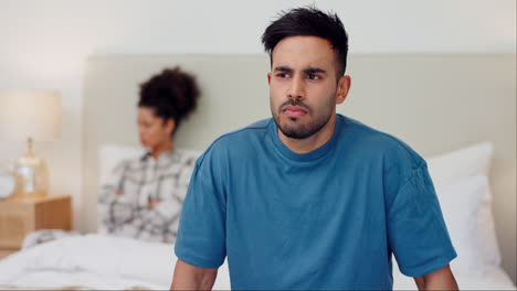 Man,-conflict-and-fight-of-couple-in-bedroom