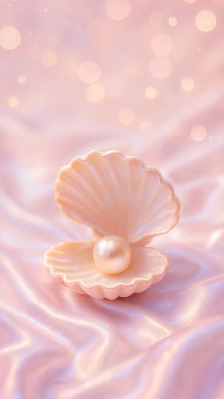Perla delicata in una conchiglia che si chiude con luci bokeh soffuse