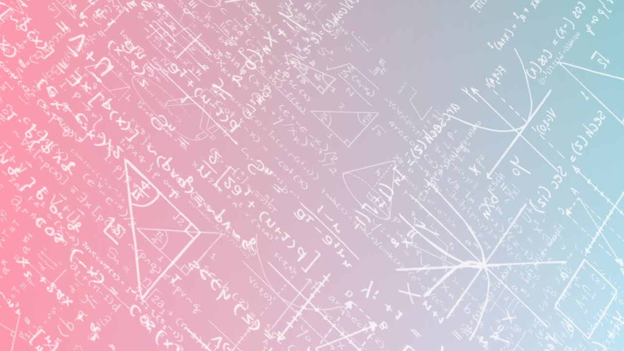 분홍색과 파란색 배경에 수학적 방정식의 계층의 애니메이션