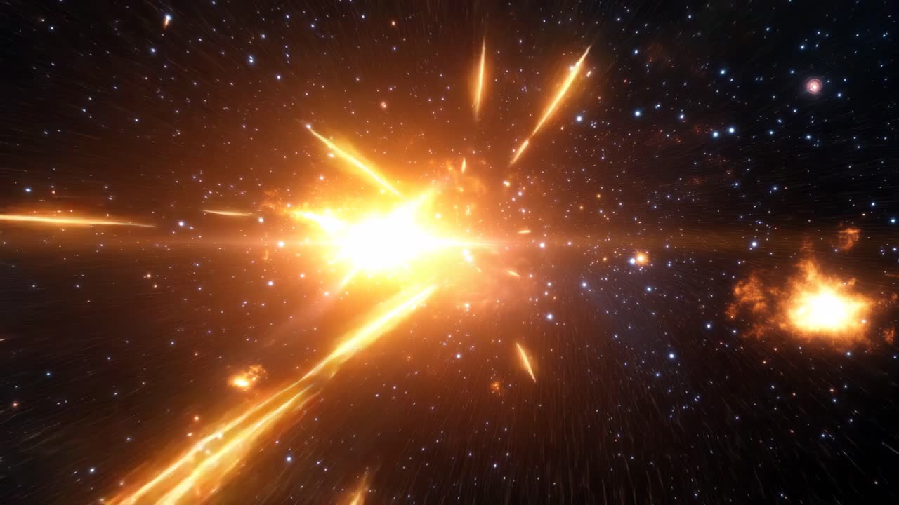 Geniş açıdan çekilmiş, kozmik bir patlamanın dinamik video konsepti