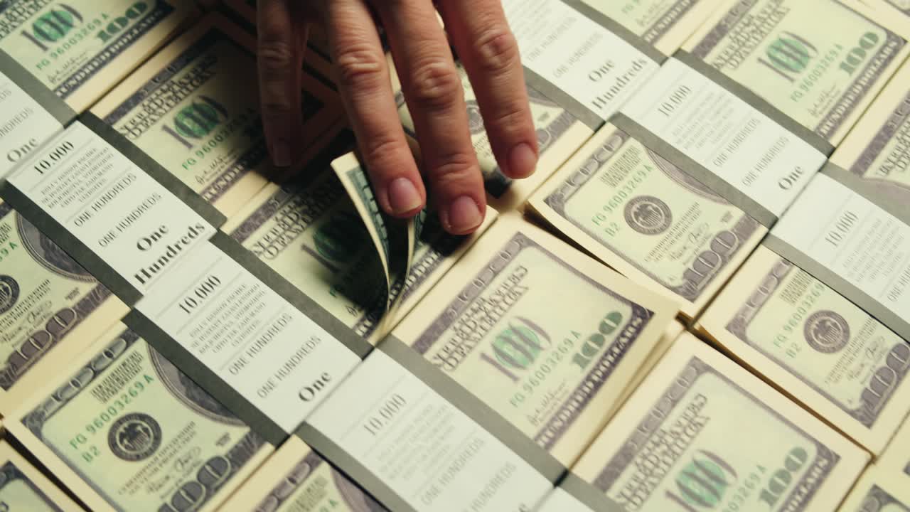 Stacks of cash dollars and euro, Banknotes counting, Specialised police officer Counting dollar euro banknotes in crime lab with machine, cashed out money, bitcoin changing, buying home flat in bank.