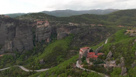 meteora built on monolithic rock pillars in kalambaka city, thessaly, greece