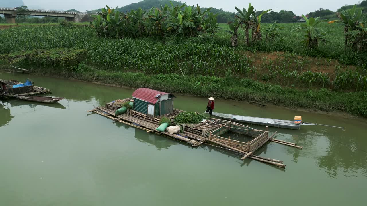 Bamboo Raft and Fishing Village in Vietnam