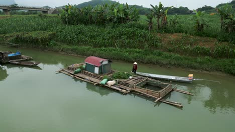bamboo raft and fishing village in vietnam