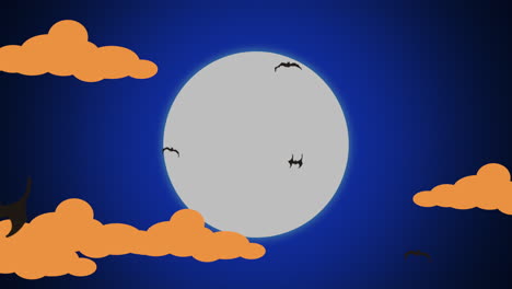 Fliegenfledermäuse-Und-Großer-Mond-Mit-Wolke-Im-Blauen-Himmel