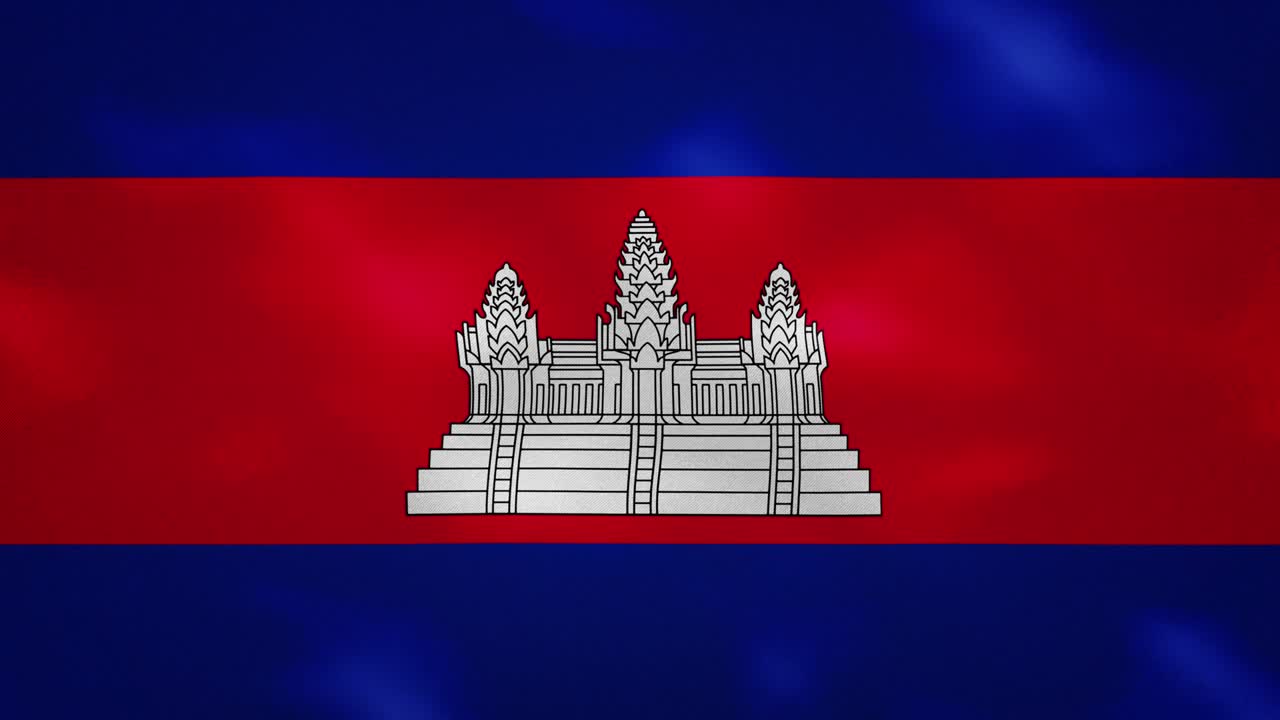la bandera de camboya es densa, la tela se agita, el fondo se enciende.