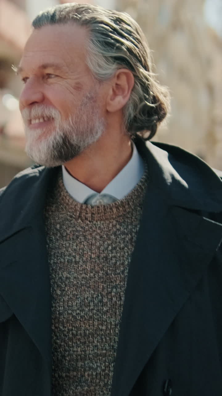 Happy Senior Man Walking in the City