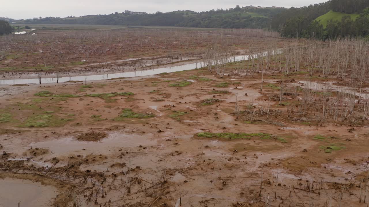 área aérea de bajo ángulo de un vasto pantano en el norte de españa
