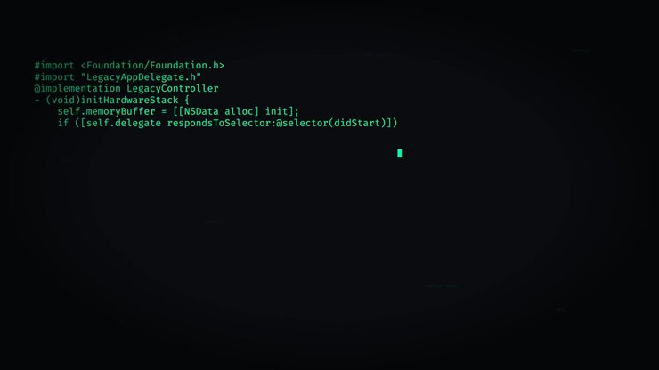 Softwareudvikler der skriver Objective-C kode i en teksteditor