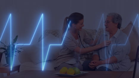 animación de la línea de vida sobre la mujer médico caucásico con el paciente mayor