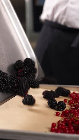 chef preparing blackberries and red currants