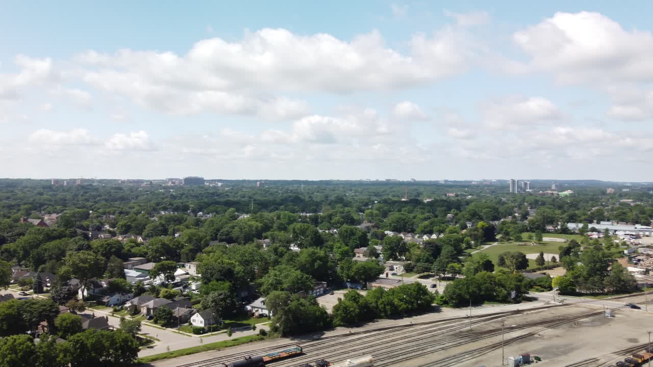Drone Footage of London Ontario Canada during summer month from industrial area