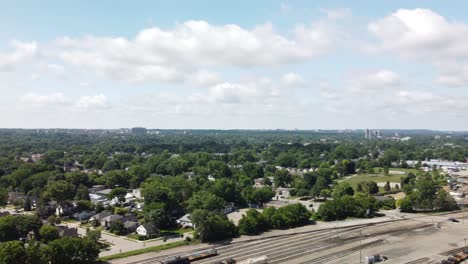 drone footage of london ontario canada during summer month from industrial area