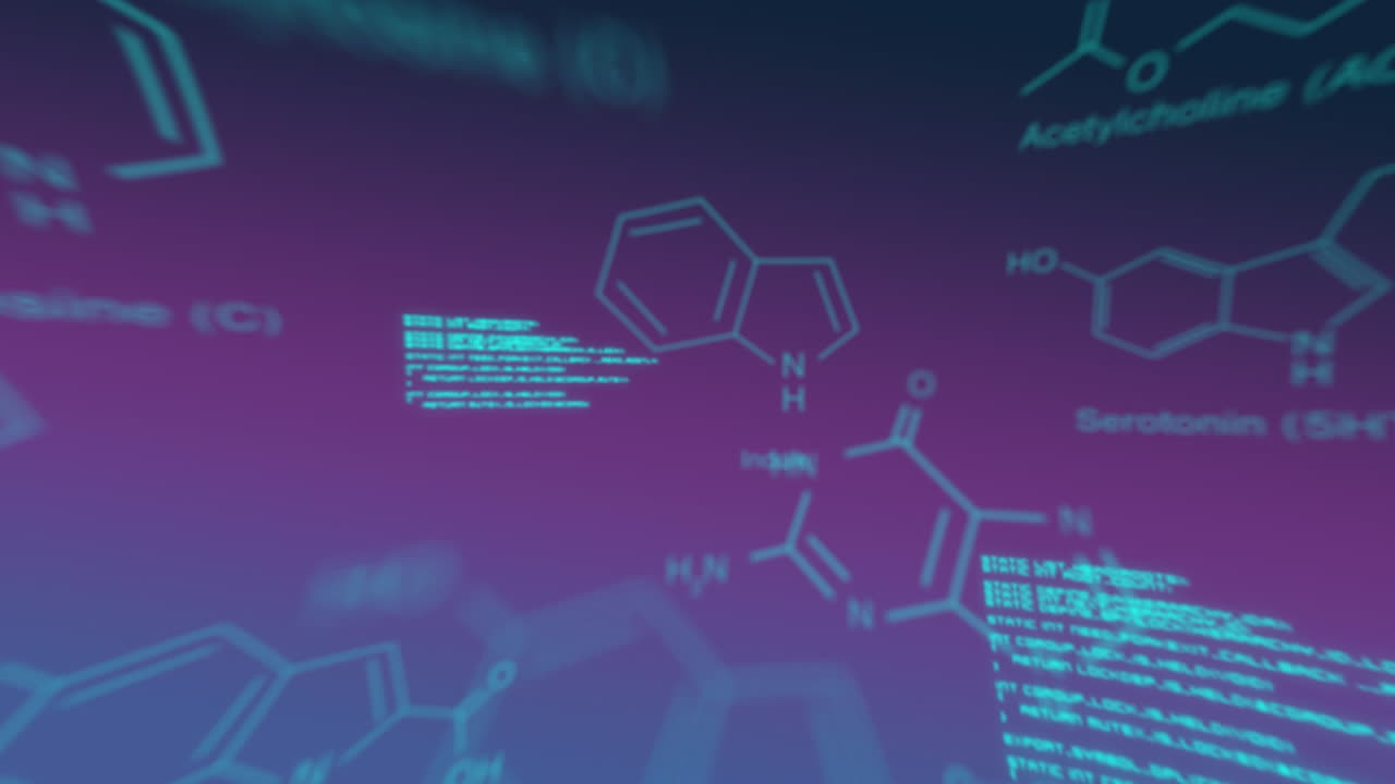 Text and digital data are displayed on purple background