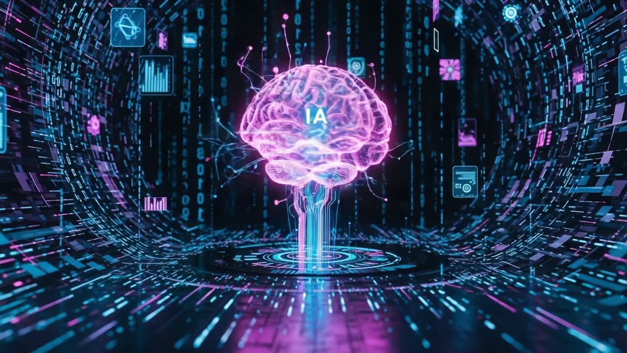 A Futuristic Digital Representation of AI and the Human Brain, Merging Technology with Neural Networks in an Engaging Visual Experience of Data and Innovation