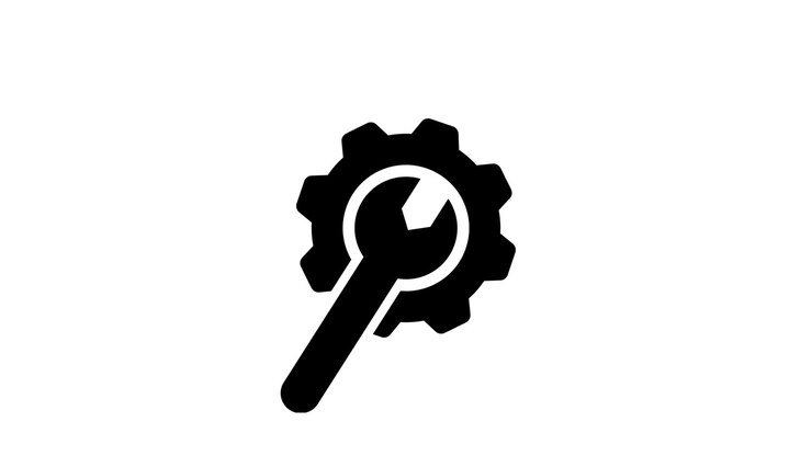 Spinning cogwheel and wrench tool icon animation isolated on white background