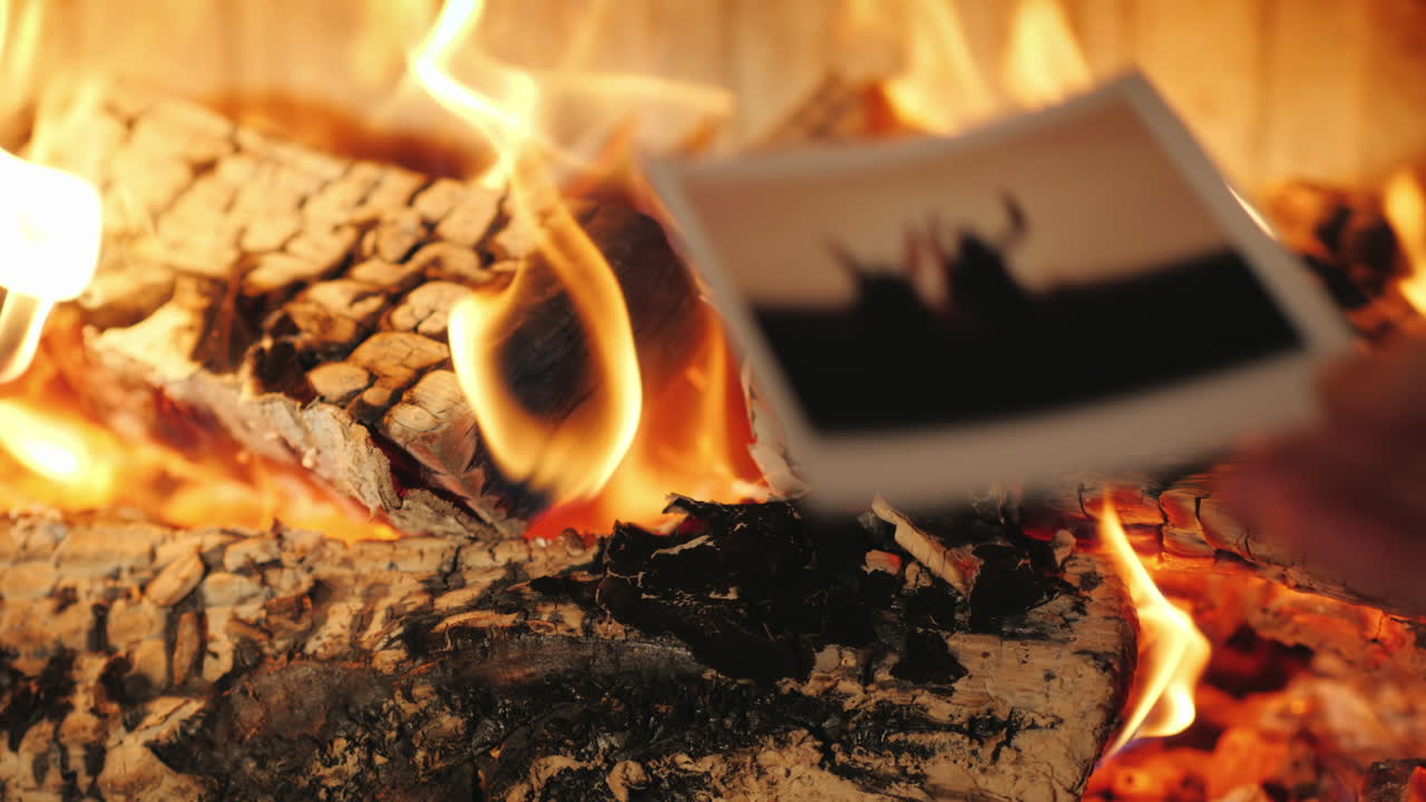 foto delle vacanze di famiglia che bruciano in un camino
