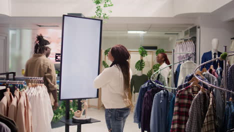 El-Cliente-De-La-Tienda-De-Segunda-Mano-Utiliza-Pantalla-LED.