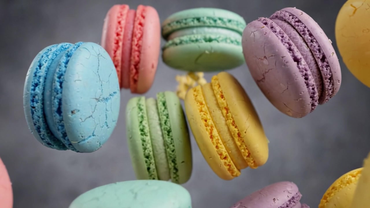 A Colorful Display of Delicate Macarons in Various Pastel Shades, Capturing the Beauty and Elegance of Gourmet Pastries in a Fluffy Arrangement