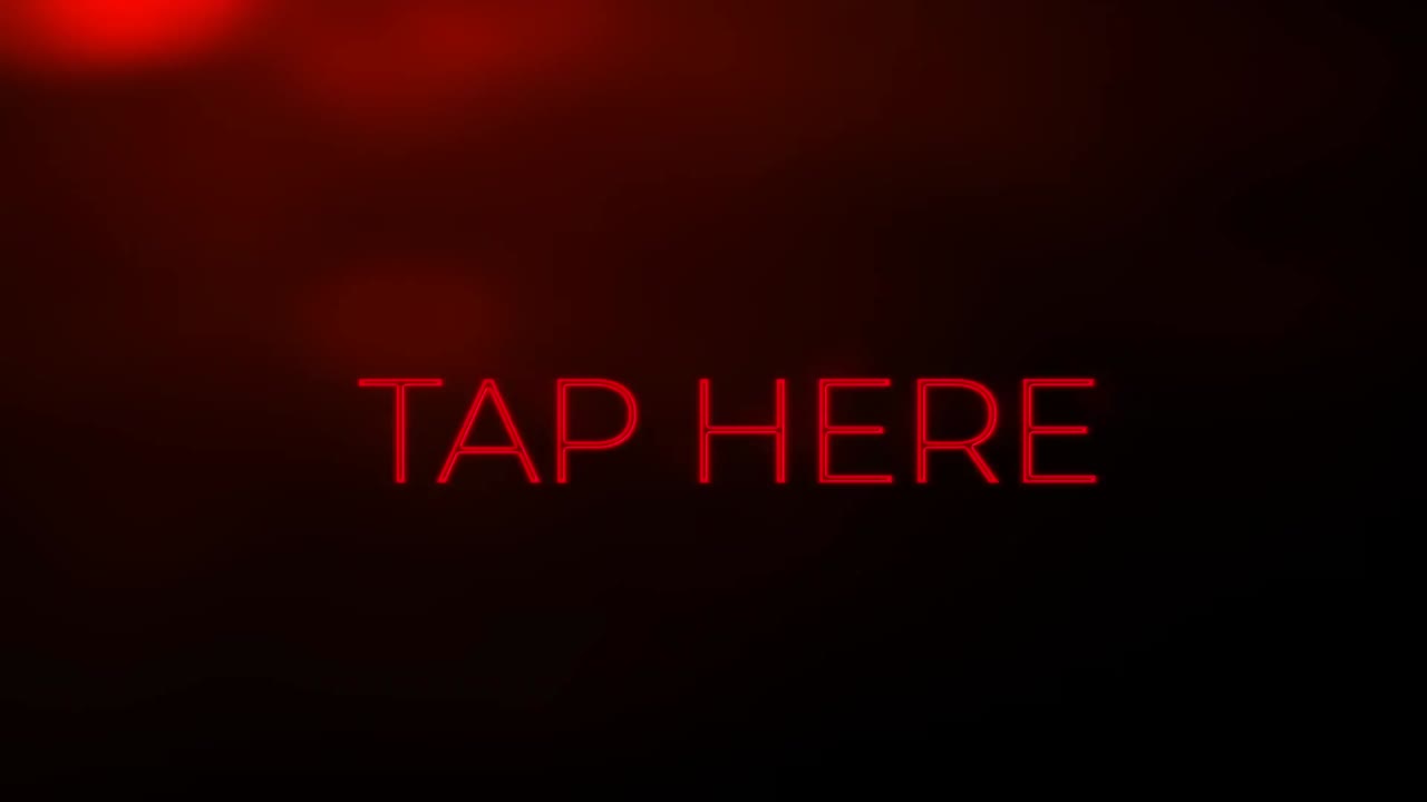 animación de palabras rojas toque aquí, parpadeando en fondo rojo oscuro