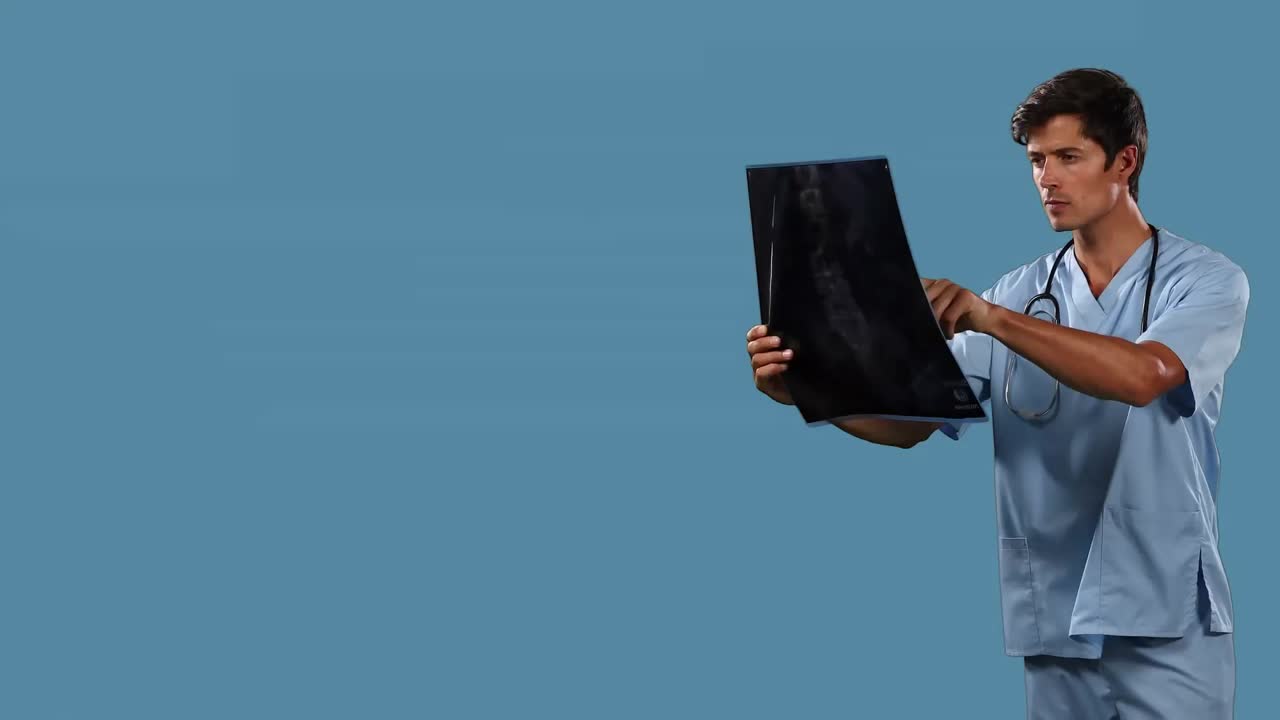 estructuras moleculares flotando sobre un trabajador de la salud caucásico examinando el informe de rayos x