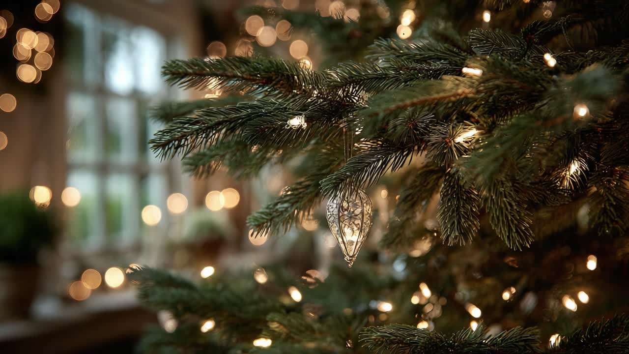Enchanting Christmas Tree Decorated with Sparkling Lights and Delicate Ornaments, Creating a Warm and Festive Atmosphere for Holiday Celebrations