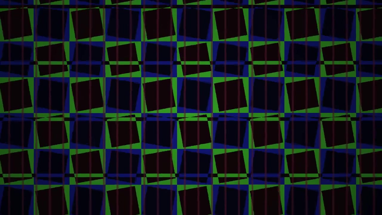 Abstraktní animace geometrického vzoru s posouvajícími se čtverci a trojúhelníky