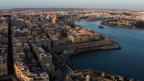 valletta old town in malta during sunset - aerial drone shot